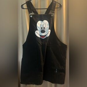Disney Black and White Jean Overalls with Mickey Mouse